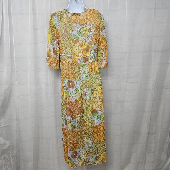 NWOT Emma & Michelle Orange Blue Floral Patchwork Hippie Dress Maxi Boho S - Picture 7 of 13
